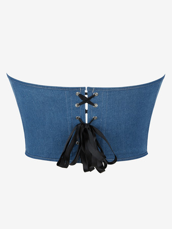 コルセット ブルー ビスチェ トップ 刺繍 室内用 シック ランジェリー