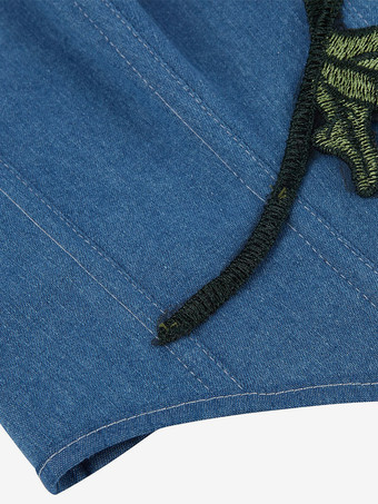 コルセット ブルー ビスチェ トップ 刺繍 室内用 シック ランジェリー