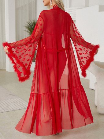 ローブ シルク 長袖 シースルー 透け透け スリープガウン ランジェリー