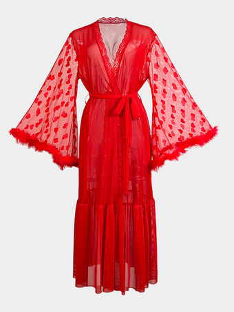 ローブ シルク 長袖 シースルー 透け透け スリープガウン ランジェリー