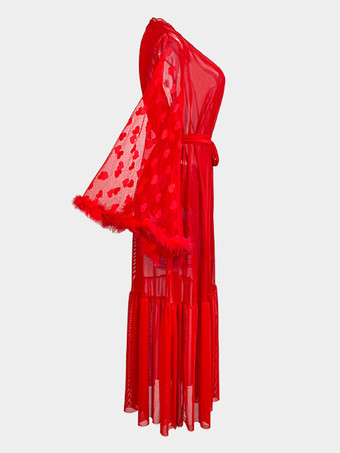 ローブ シルク 長袖 シースルー 透け透け スリープガウン ランジェリー