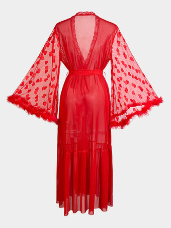 ローブ シルク 長袖 シースルー 透け透け スリープガウン ランジェリー