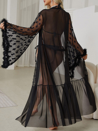 ローブ シルク 長袖 シースルー 透け透け スリープガウン ランジェリー