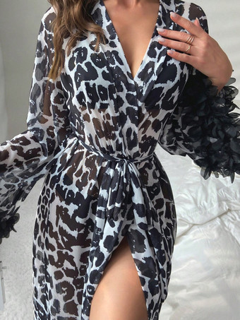 ローブ 寝巻き ナイトガウン ヒョウ柄ランジェリー