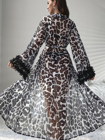 ローブ 寝巻き ナイトガウン ヒョウ柄ランジェリー