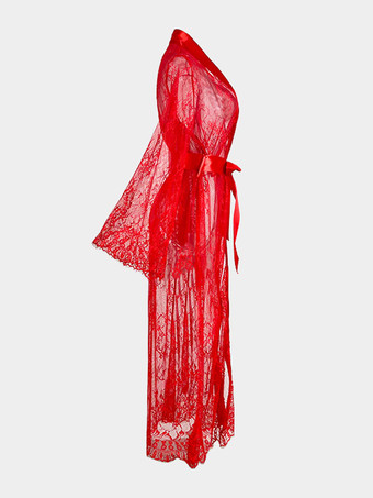 ローブ レース シースルー 透け透け パジャマ ナイトガウン 長袖 ランジェリー