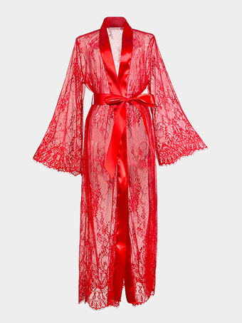 ローブ レース シースルー 透け透け パジャマ ナイトガウン 長袖 ランジェリー