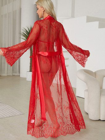 ローブ レース シースルー 透け透け パジャマ ナイトガウン 長袖 ランジェリー