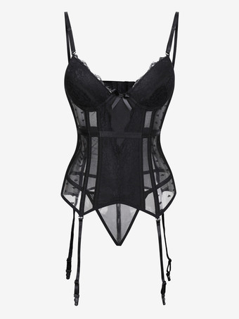 コルセット ブラック シック デート レース ランジェリー ビスチェ トップ