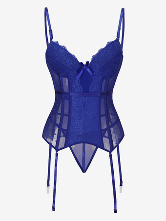 ブルー コルセット ブラック シック デート レース ランジェリー ビスチェ トップ
