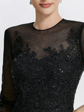 イブニングドレス マーメイド ジュエルネック コートトレイン 長袖 ジッパーアップリケ スパンコール フォーマルパーティードレス