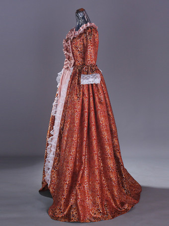 ピンクのレトロコスチューム レースポリエステル花柄ドレス マリーアントワネットコスチューム レディース レトロセット 18世紀コスチューム