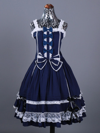 ブルー ゴシック ロリータ ドレス フリル リボン カラーブロック ブルー ブルー