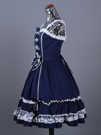 ゴシック ロリータ ドレス フリル リボン カラーブロック ブルー ブルー