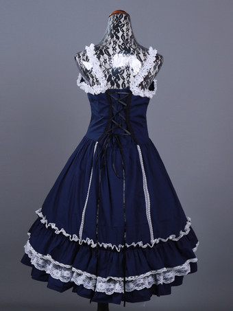 ゴシック ロリータ ドレス フリル リボン カラーブロック ブルー ブルー