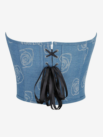 コルセット ライトスカイブルー ビスチェトップ レースアップ 室内用 シック ランジェリー