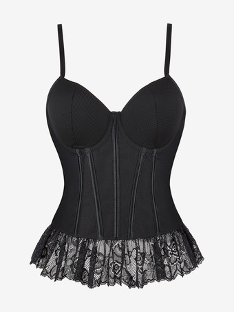 ブラック コルセット ビスチェ トップ ブラック フック レース デート シック ランジェリー