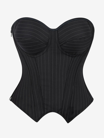 ブラック コルセット ブラック ビスチェ トップ レースアップ ストライプ 室内用 シック ランジェリー