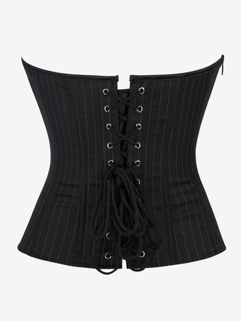 コルセット ブラック ビスチェ トップ レースアップ ストライプ 室内用 シック ランジェリー