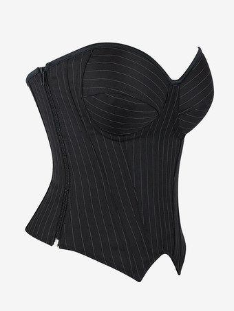 コルセット ブラック ビスチェ トップ レースアップ ストライプ 室内用 シック ランジェリー