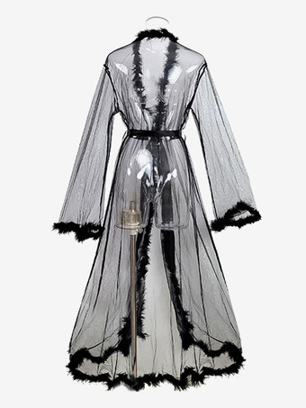 ブラック ローブ チュール フェザー シアー ランジェリー