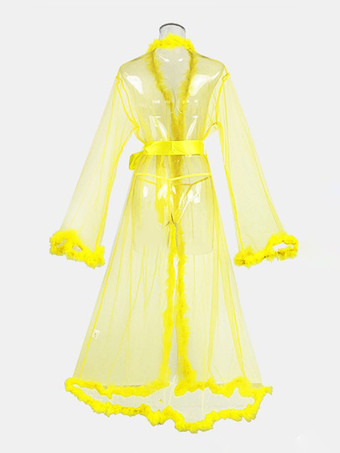 イエローローブ チュール フェザー シアー ランジェリー