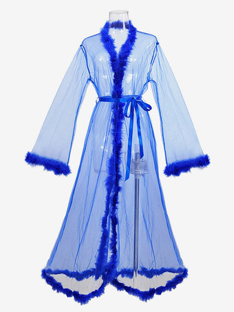 ロイヤルブルーローブ チュール フェザー シアー ランジェリー