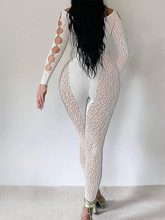 フィッシュネットメッシュランジェリーボディストッキングホワイトカットアウトナイロン1ピースストッキング