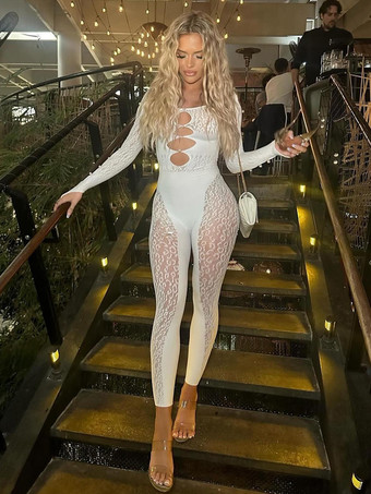 ホワイト フィッシュネットメッシュランジェリーボディストッキングホワイトカットアウトナイロン1ピースストッキング