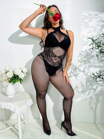 ランジェリー 魅力的なボディストッキング ブラック カットアウト フィッシュネット メッシュ ストッキング