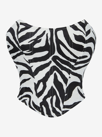 コルセット ビスチェ トップ ブラック シック ゼブラ柄 ストリートウェア レースアップ ランジェリー