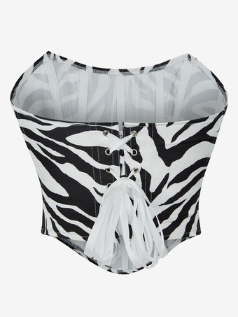 コルセット ビスチェ トップ ブラック シック ゼブラ柄 ストリートウェア レースアップ ランジェリー