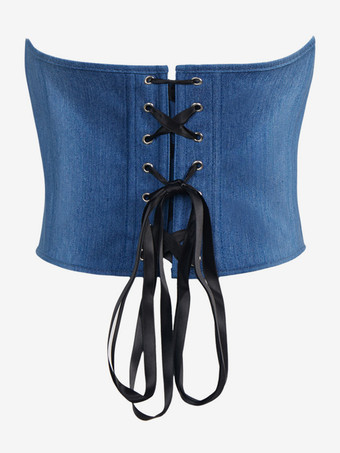 Corsés Top vaquero azul con cordones Bustier Ropa de calle Lencería elegante