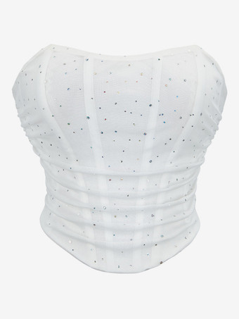 コルセット ビスチェトップ ホワイト シック ストリートウェア スタッズ レースアップ ランジェリー