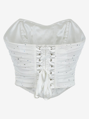 コルセット ビスチェトップ ホワイト シック ストリートウェア スタッズ レースアップ ランジェリー