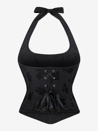 ビスチェトップコルセット ブラック エレガント バックレス ストリートウェア レースアップ ランジェリー
