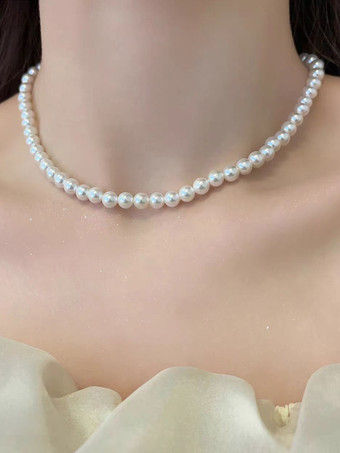 ウェディングネックレス アイボリー アイボリー ラウンド ブリリアント ボールチェーン 16インチ アンダーウェディングネックレス