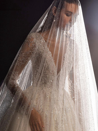 ウェディングベール 1層 スパンコール ネット パールトリムエッジ クラシックブライダルベール