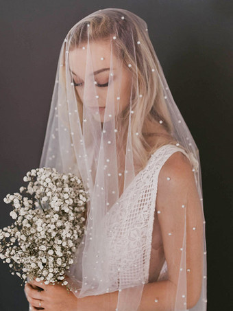 ウェディングベール 1層パールネットカットエッジウォーターフォールブライダルベール