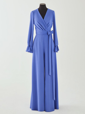 ブライダルマザードレス Vネック 長袖 ジャンプスーツ リボン フロアレングス ウェディングゲストドレス