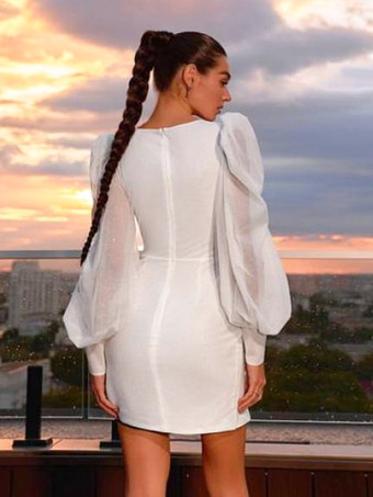 ショートウェディングドレス ショートVネック ロングスリーブ ショートチュールブライダルドレス