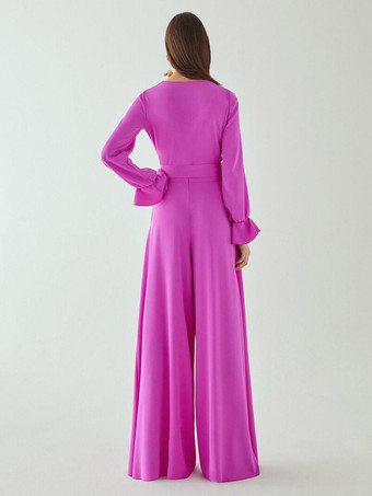 ブライダルマザードレス Vネック 長袖 ジャンプスーツ リボン フロアレングス ウェディングゲストドレス