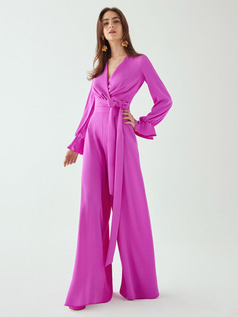 ブライダルマザードレス Vネック 長袖 ジャンプスーツ リボン フロアレングス ウェディングゲストドレス