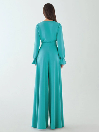 ブライダルマザードレス Vネック 長袖 ジャンプスーツ リボン フロアレングス ウェディングゲストドレス