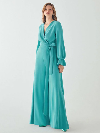 ブライダルマザードレス Vネック 長袖 ジャンプスーツ リボン フロアレングス ウェディングゲストドレス