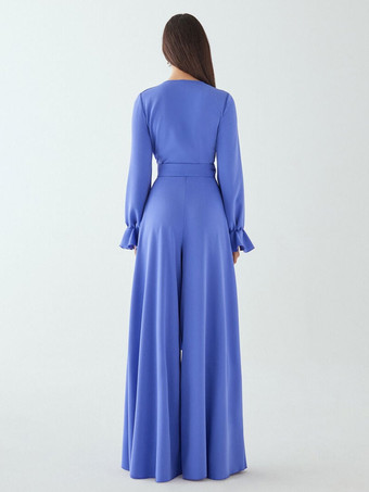 ブライダルマザードレス Vネック 長袖 ジャンプスーツ リボン フロアレングス ウェディングゲストドレス