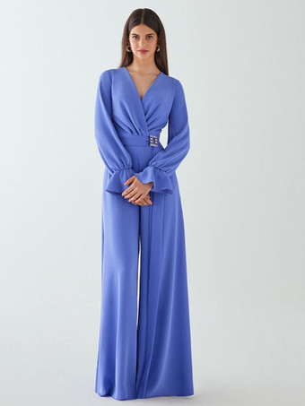 ブライダルマザードレス Vネック 長袖 ジャンプスーツ リボン フロアレングス ウェディングゲストドレス