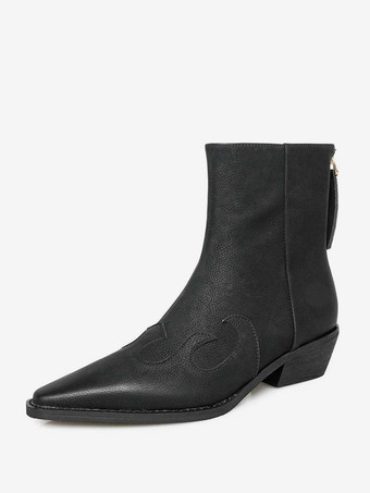 ブラック レディース アンクルブーツ ポインテッドトゥ ジップアップ チェルシーブーツ