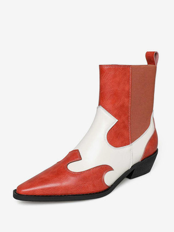 スイカ（レッド）レディース アンクルブーツ ブラック カラーブロック チェルシーブーツ