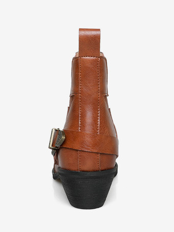 Bottines Chelsea pour femmes bottines plates marron à bout pointu et boucle